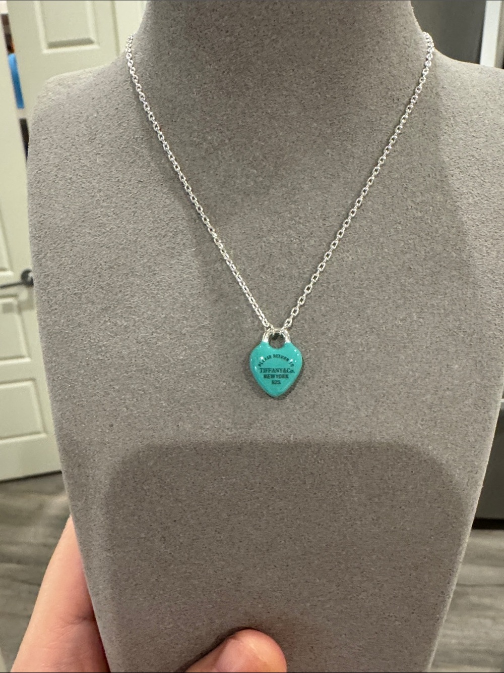 Turquoise Blue Heart Lock Pendant Necklace Silver Tone Adjustable